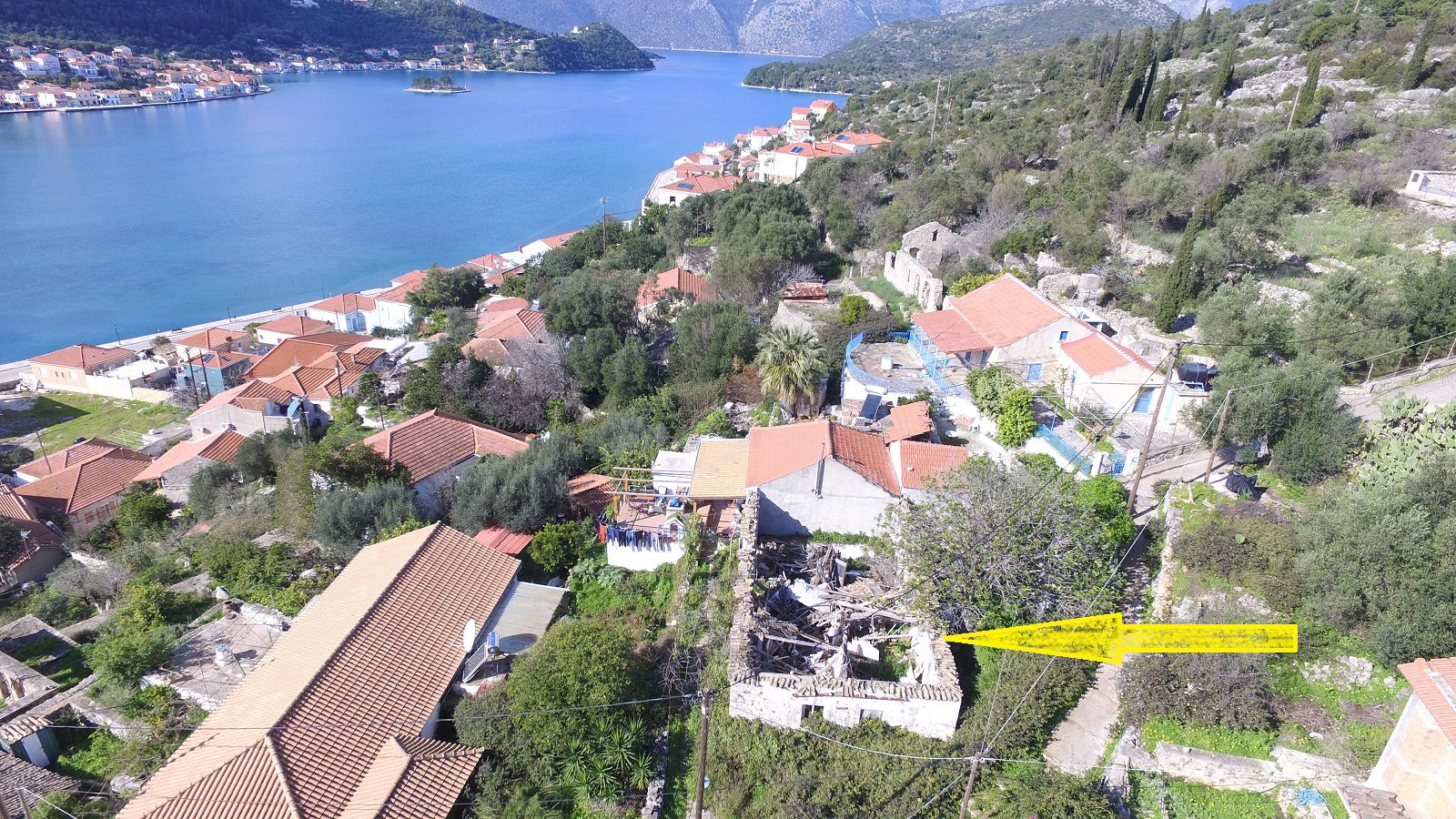 Aerial views of land for sale on Ithaca Greece, Vathi