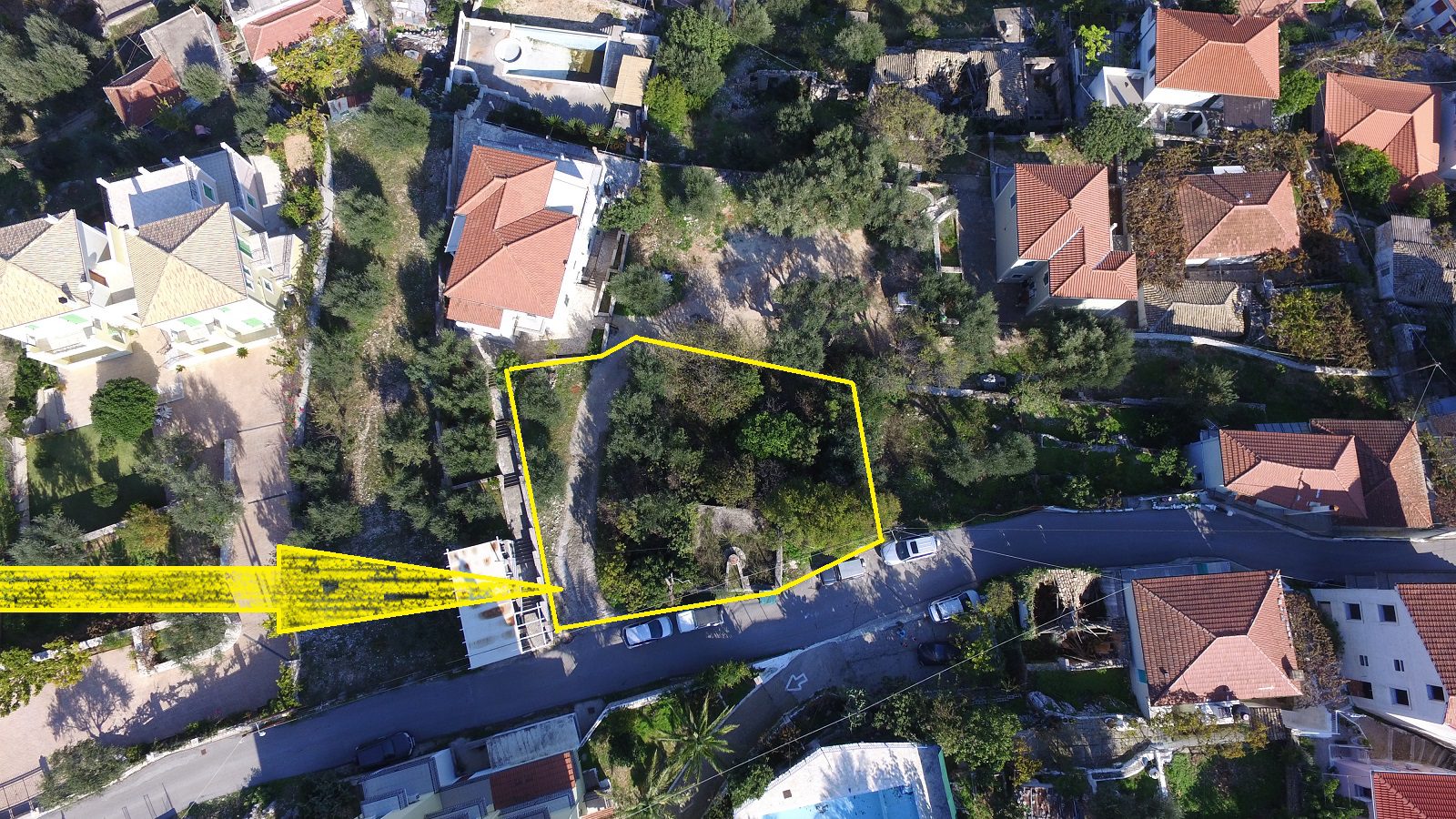 Aerial views of house for sale on Ithaca Greece, Vathi