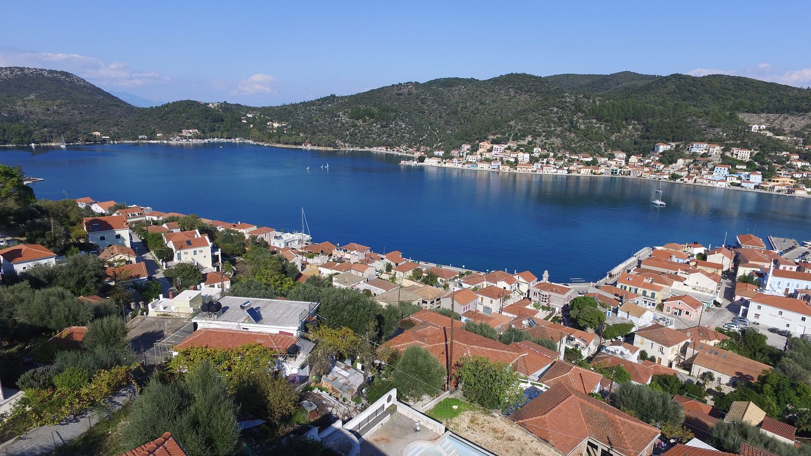 Aerial views of house for sale on Ithaca Greece, Vathi