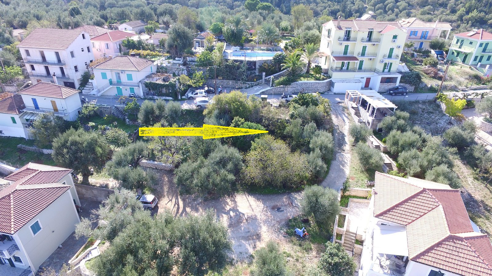 Aerial views of house for sale on Ithaca Greece, Vathi
