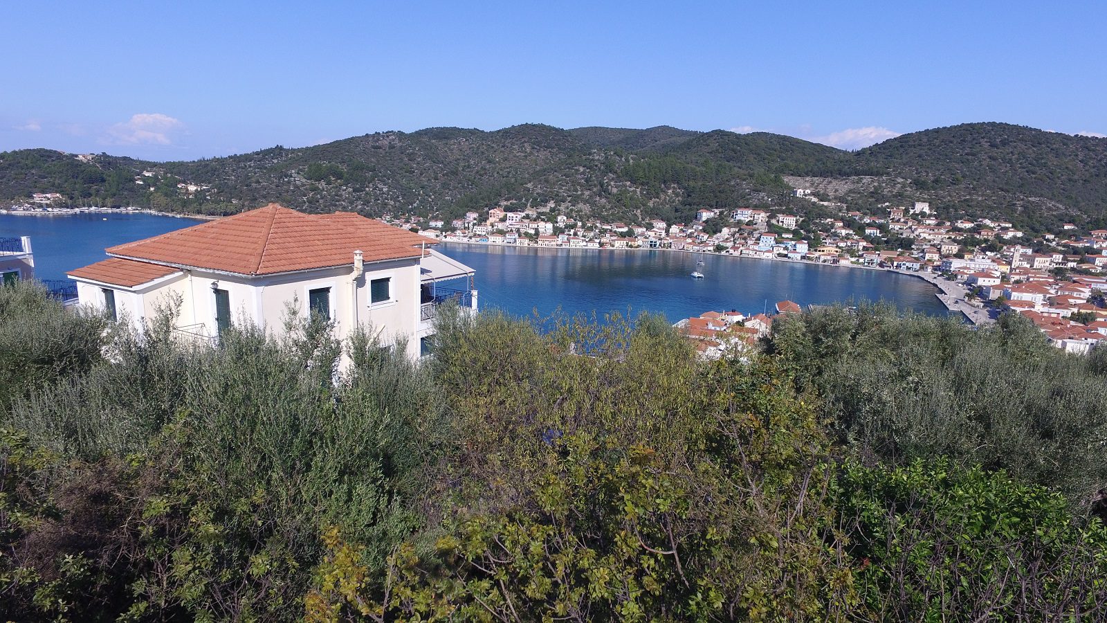 Aerial views of house for sale on Ithaca Greece, Vathi