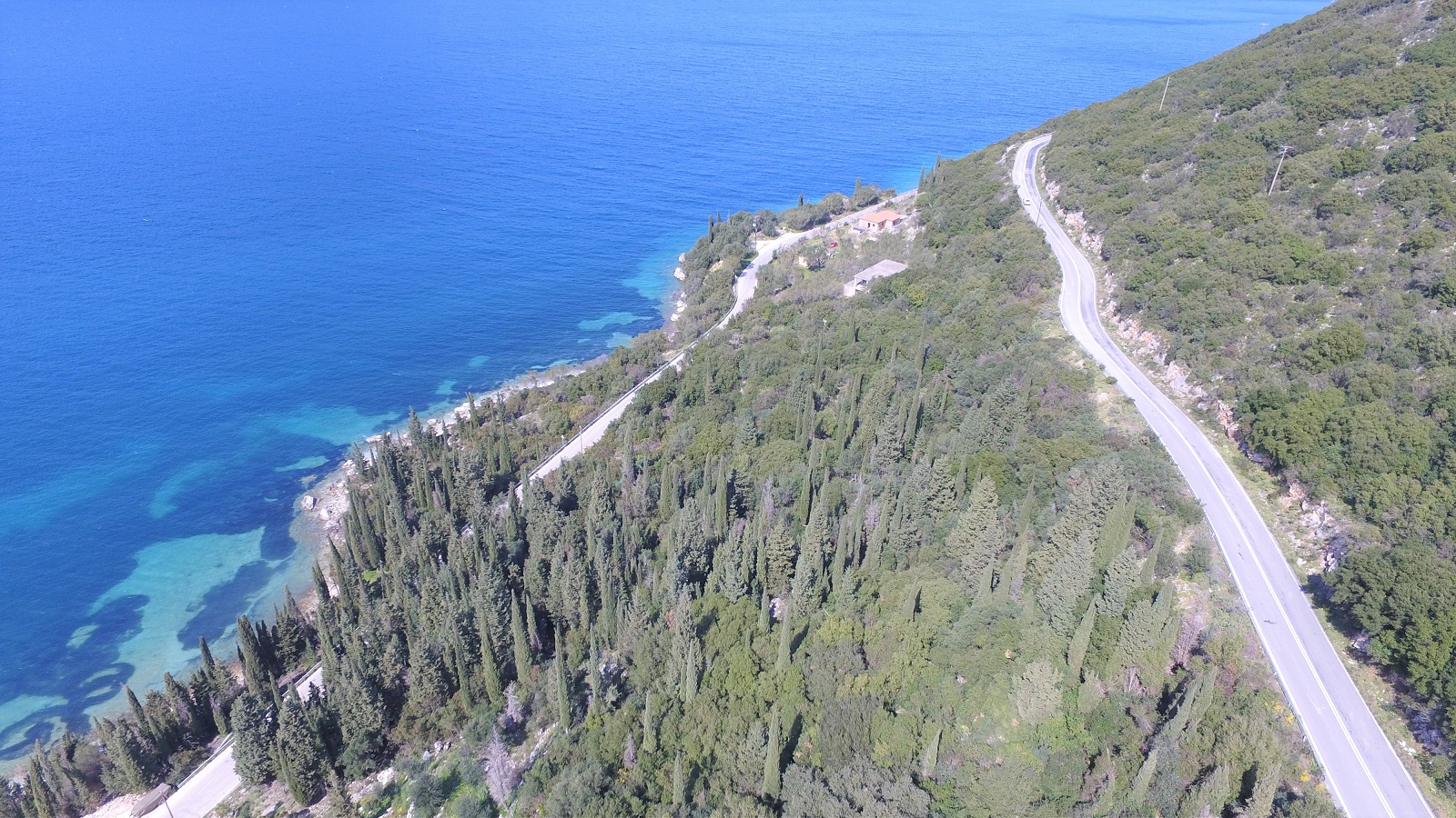 Aerial views of land for sale on Ithaca Greece, Aetos