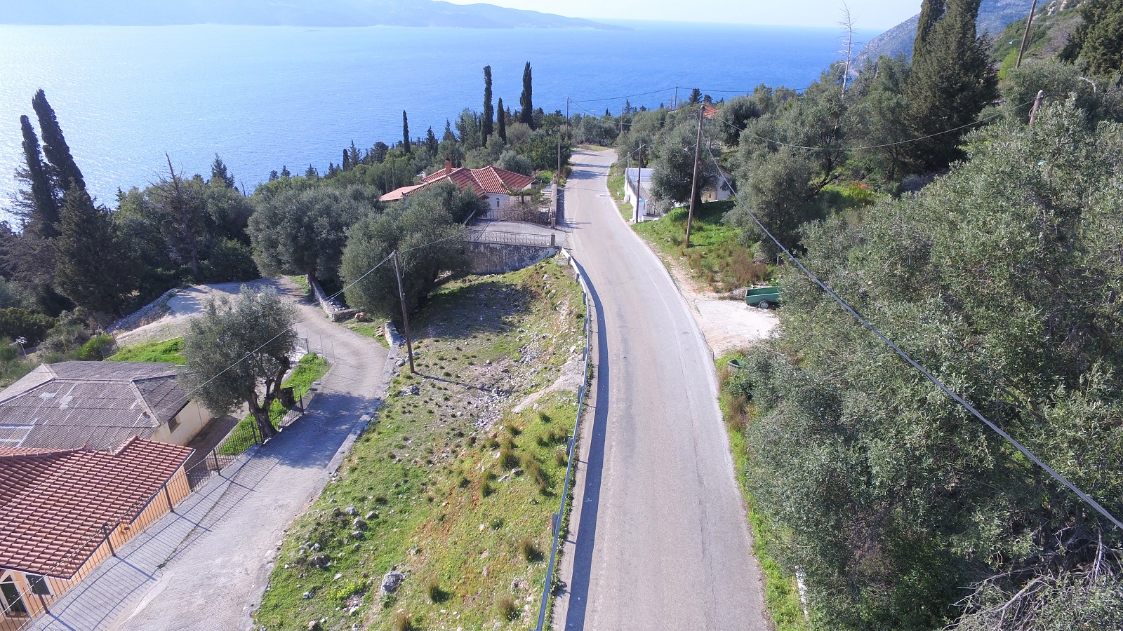 Aerial views of land for sale on Ithaca Greece, Lefki