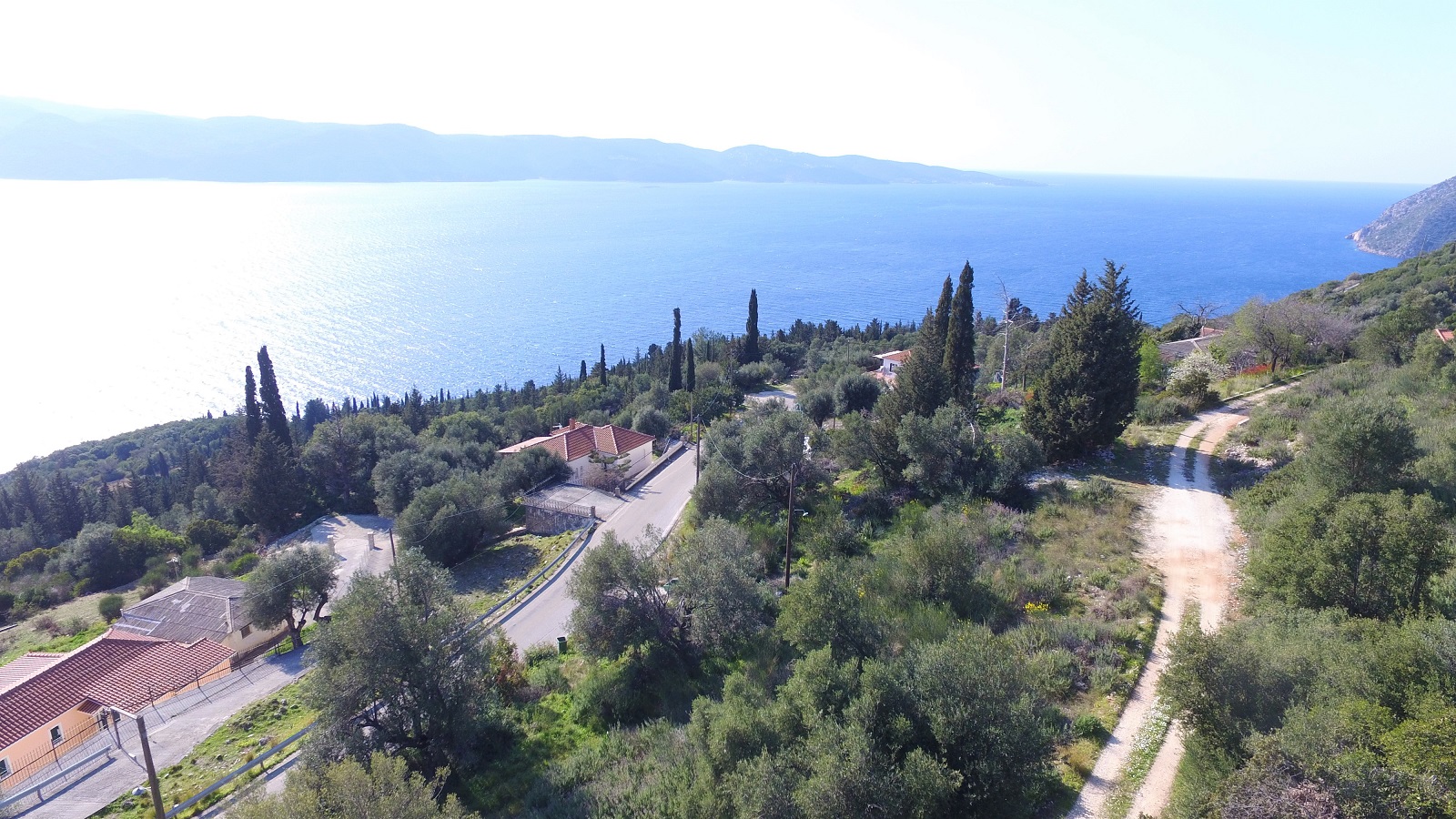 Aerial views of land for sale on Ithaca Greece, Lefki