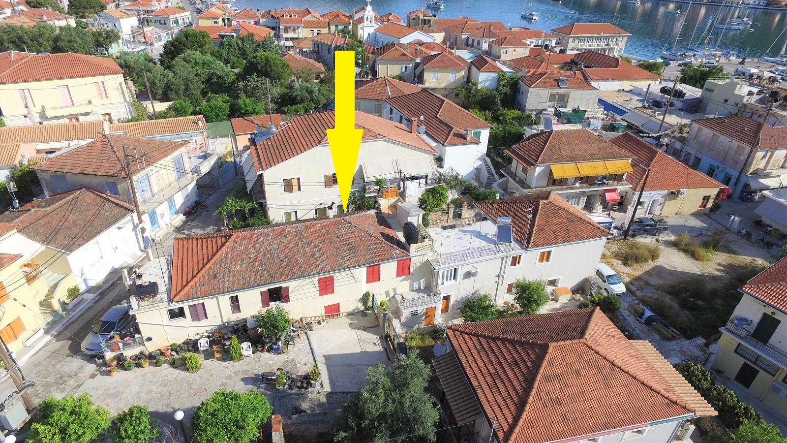 Aerial views of house for sale on Ithaca Greece, Vathi