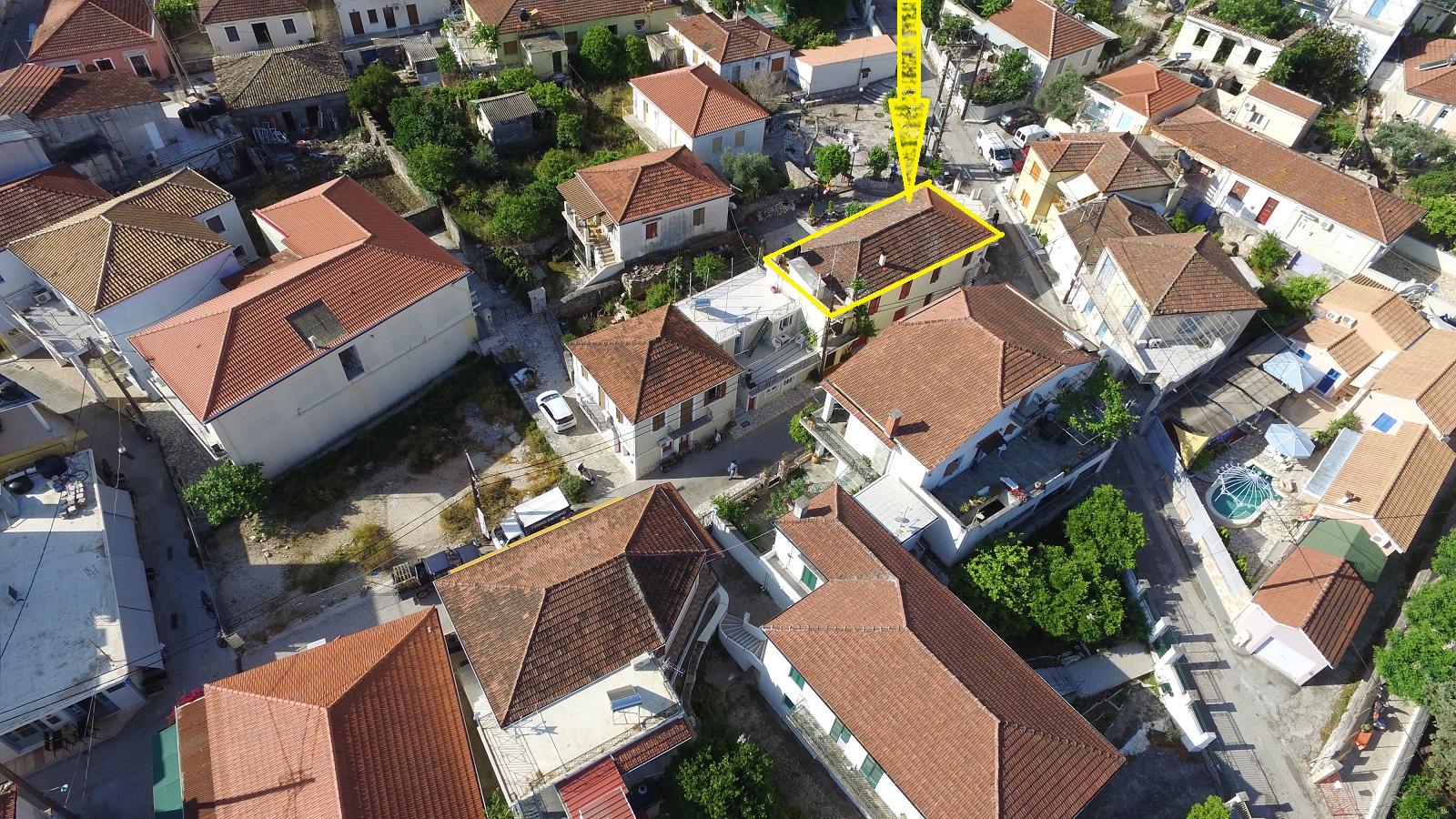 Aerial views of house for sale on Ithaca Greece, Vathi
