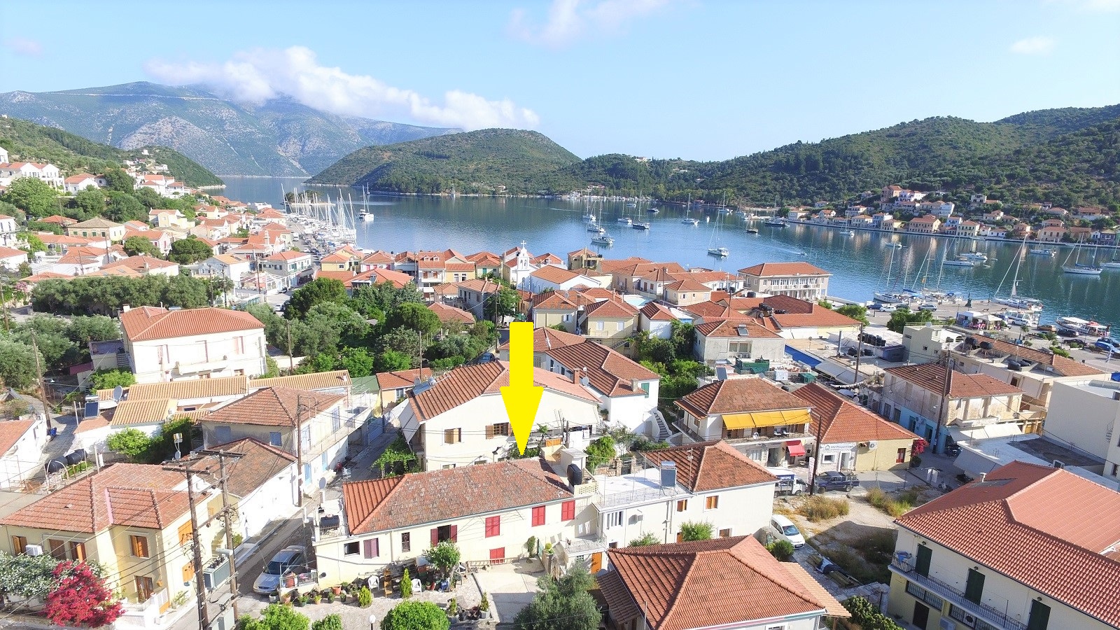 Aerial views of house for sale on Ithaca Greece, Vathi