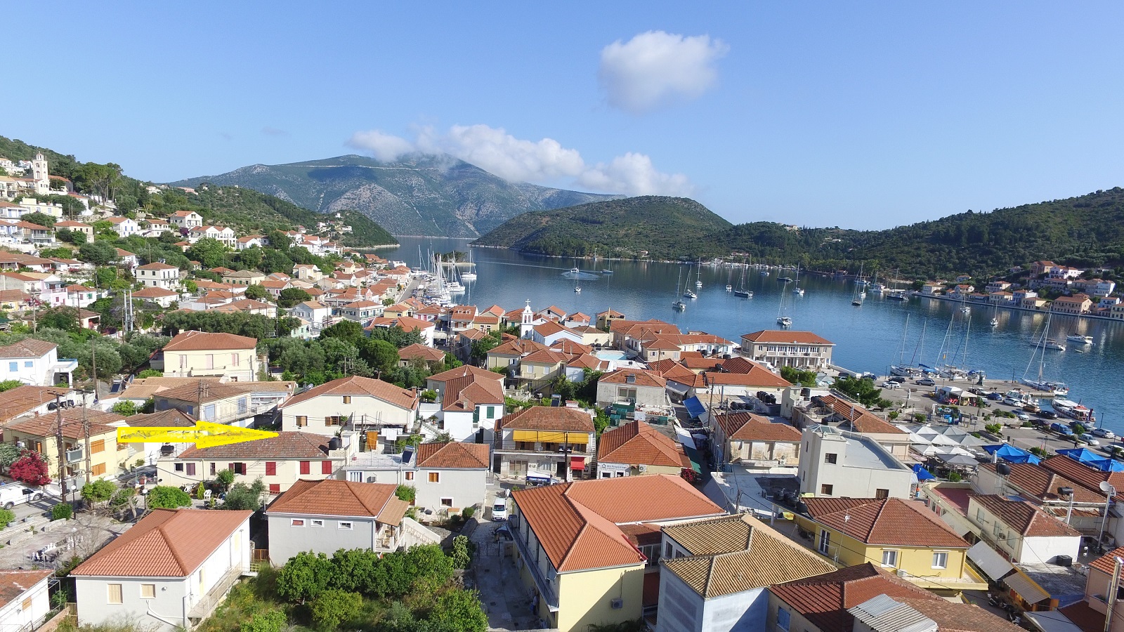 Aerial views of house for sale on Ithaca Greece, Vathi