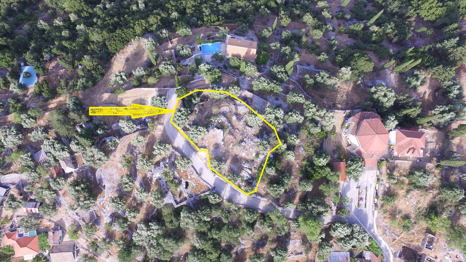 Aerial views of land for sale on Ithaca Greece, Perachori