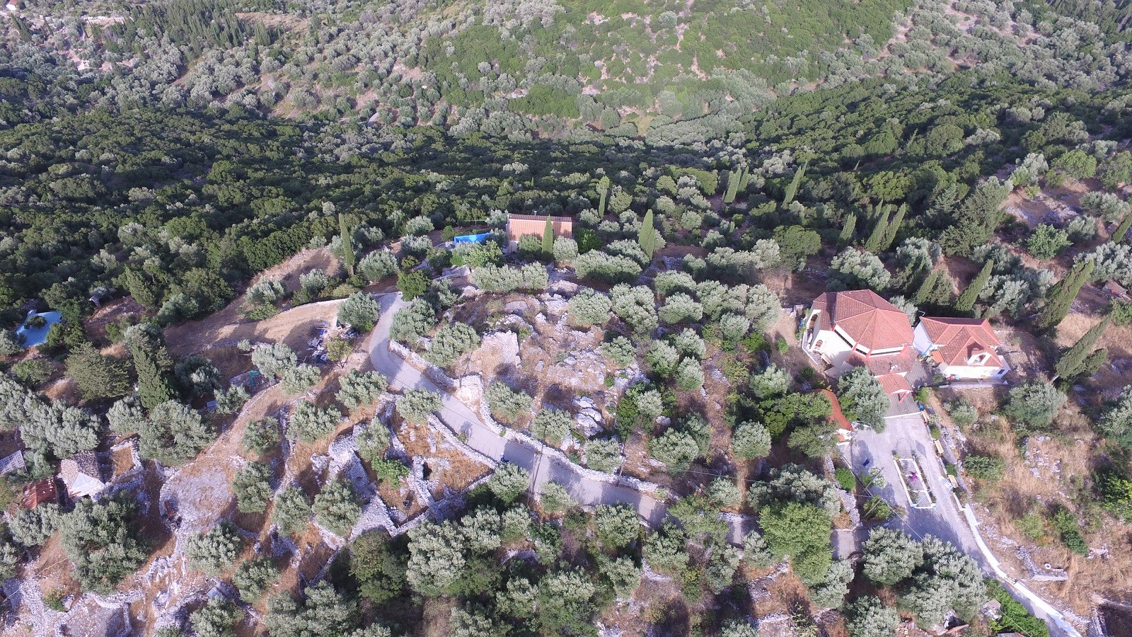 Aerial views of land for sale on Ithaca Greece, Perachori