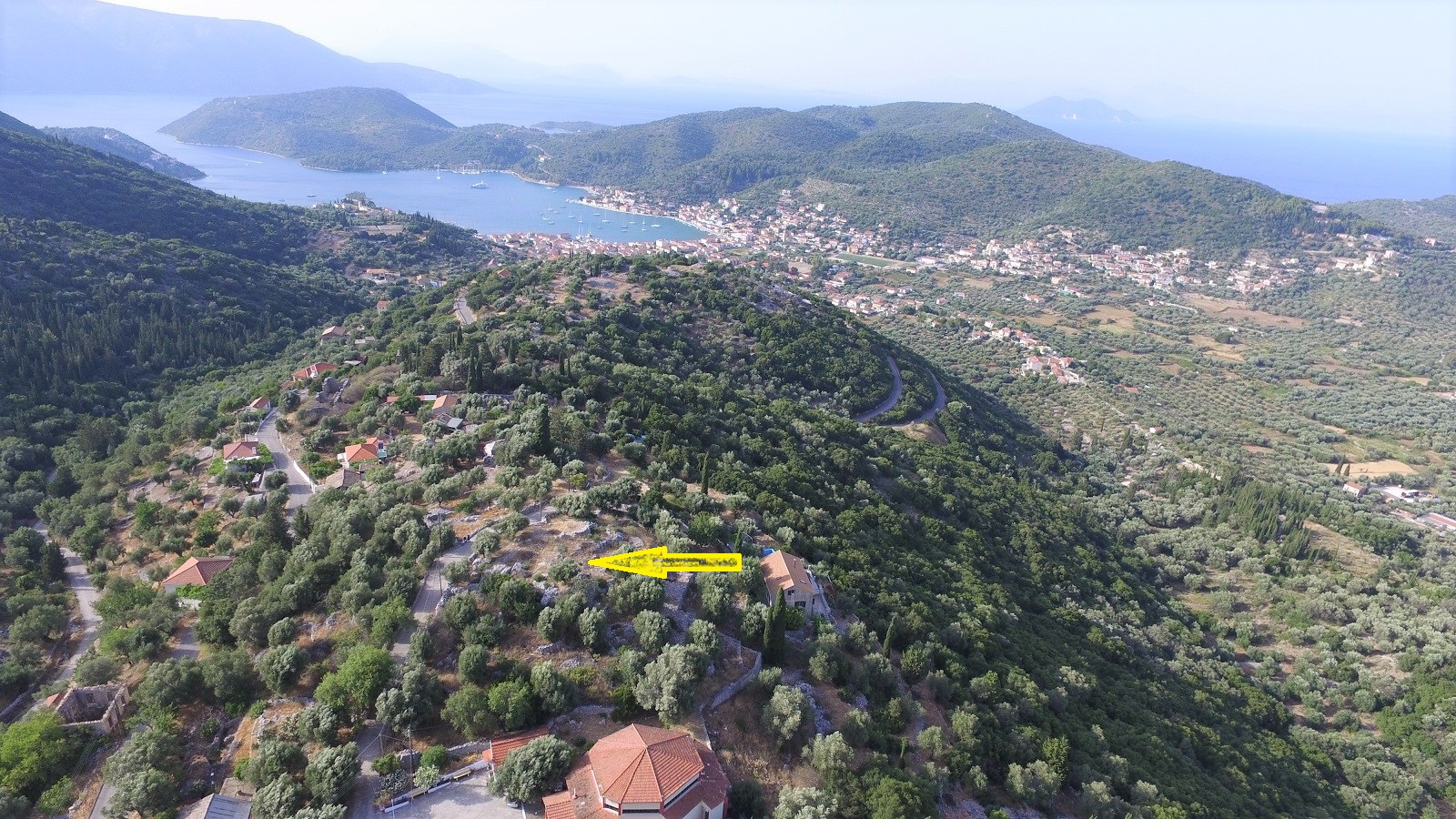 Aerial views of land for sale on Ithaca Greece, Perachori
