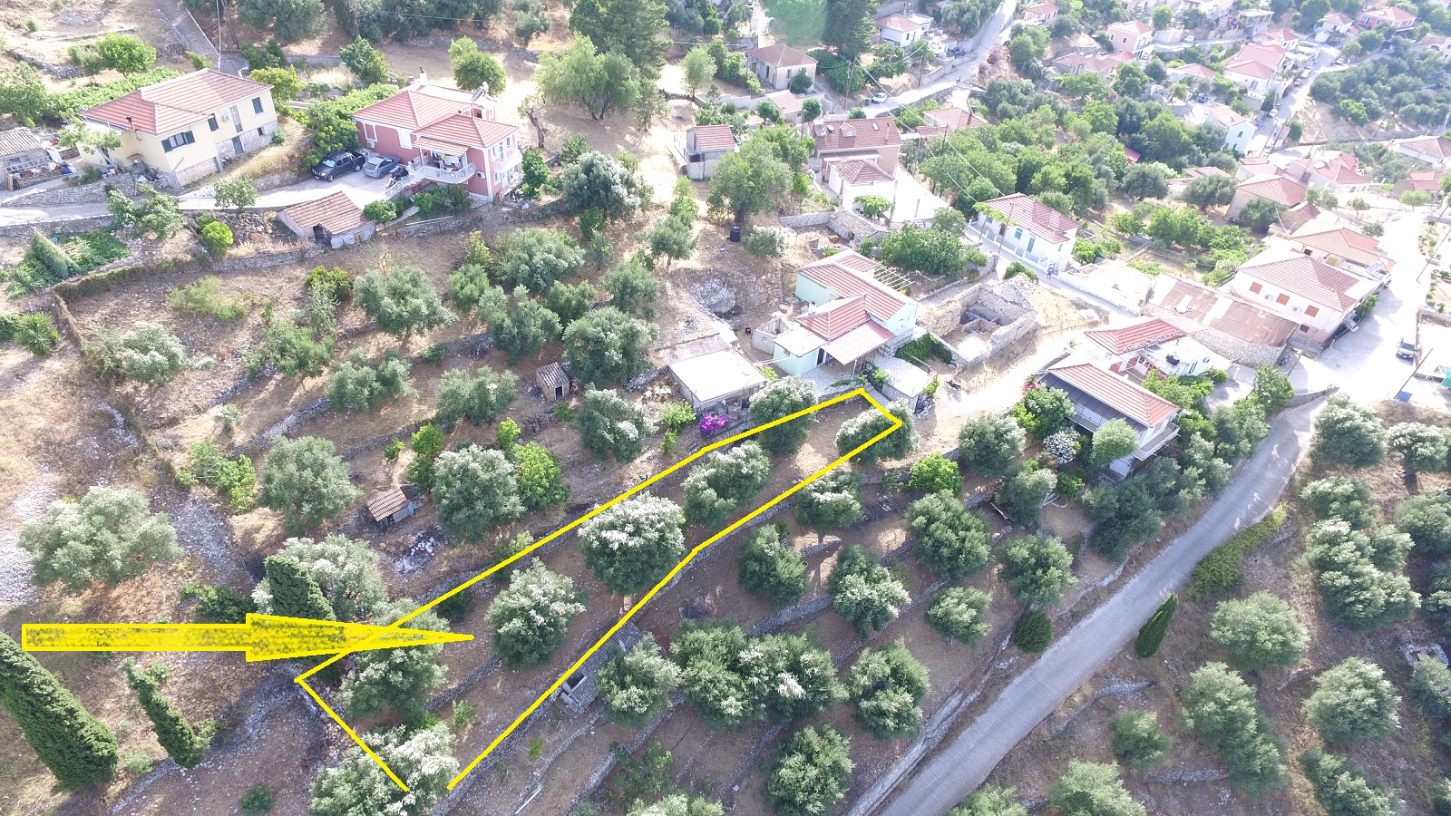 Aerial views of land for sale on Ithaca Greece, Perachori