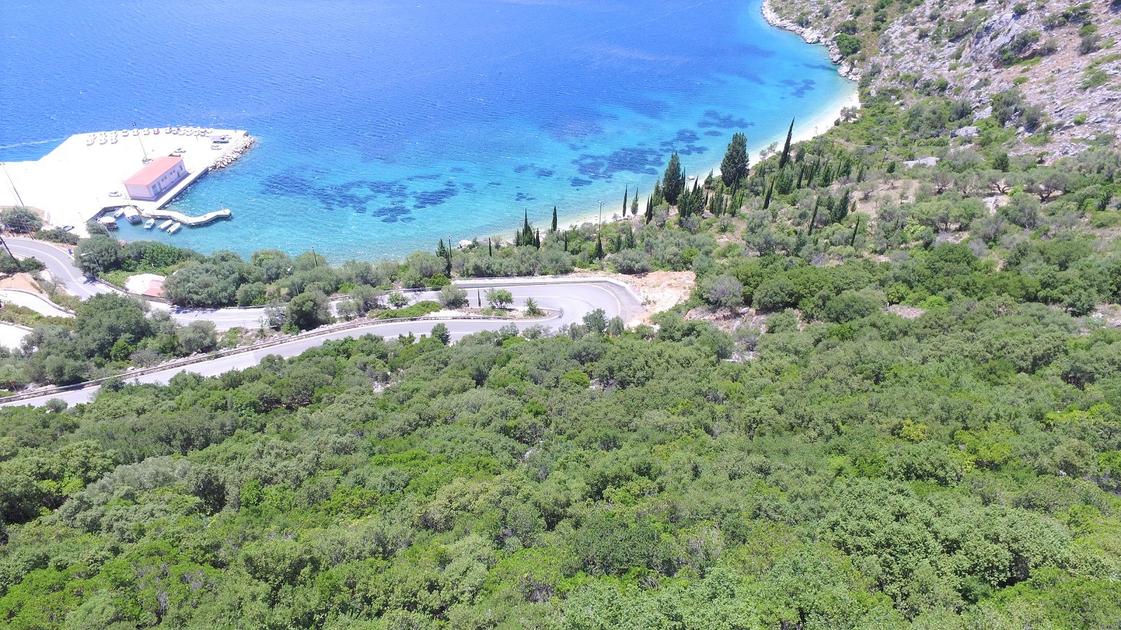 Aerial views of land for sale on Ithaca Greece, Piso Aetos