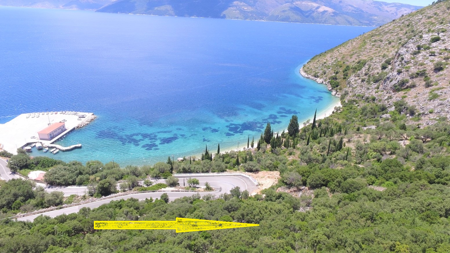 Aerial views of land for sale on Ithaca Greece, Piso Aetos