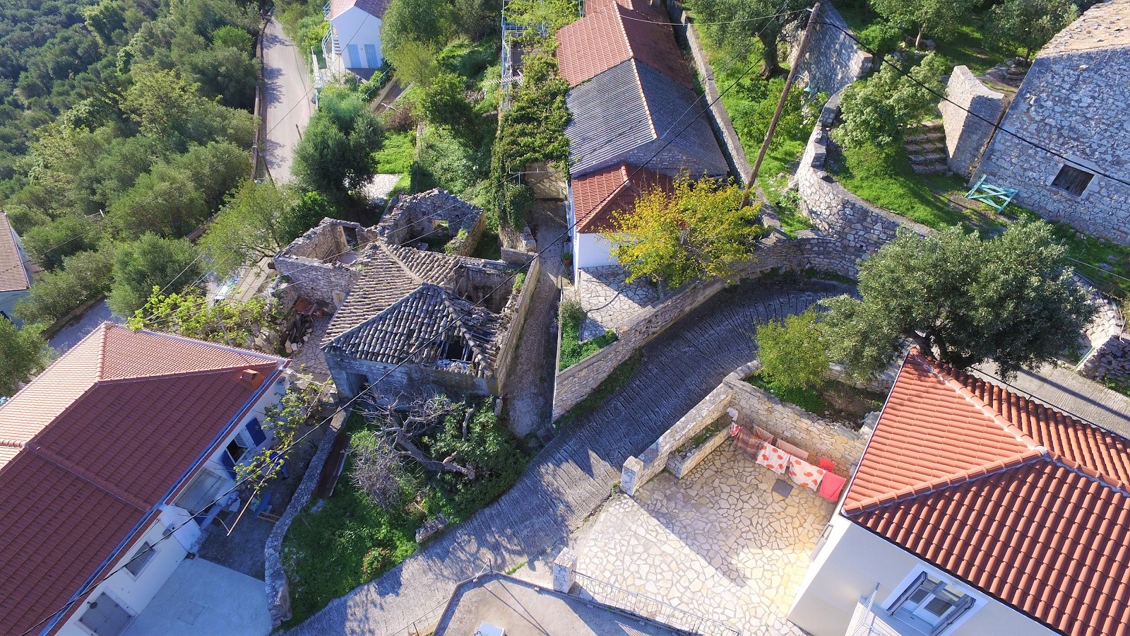 Aerial views of house for sale on Ithaca Greece, Kioni