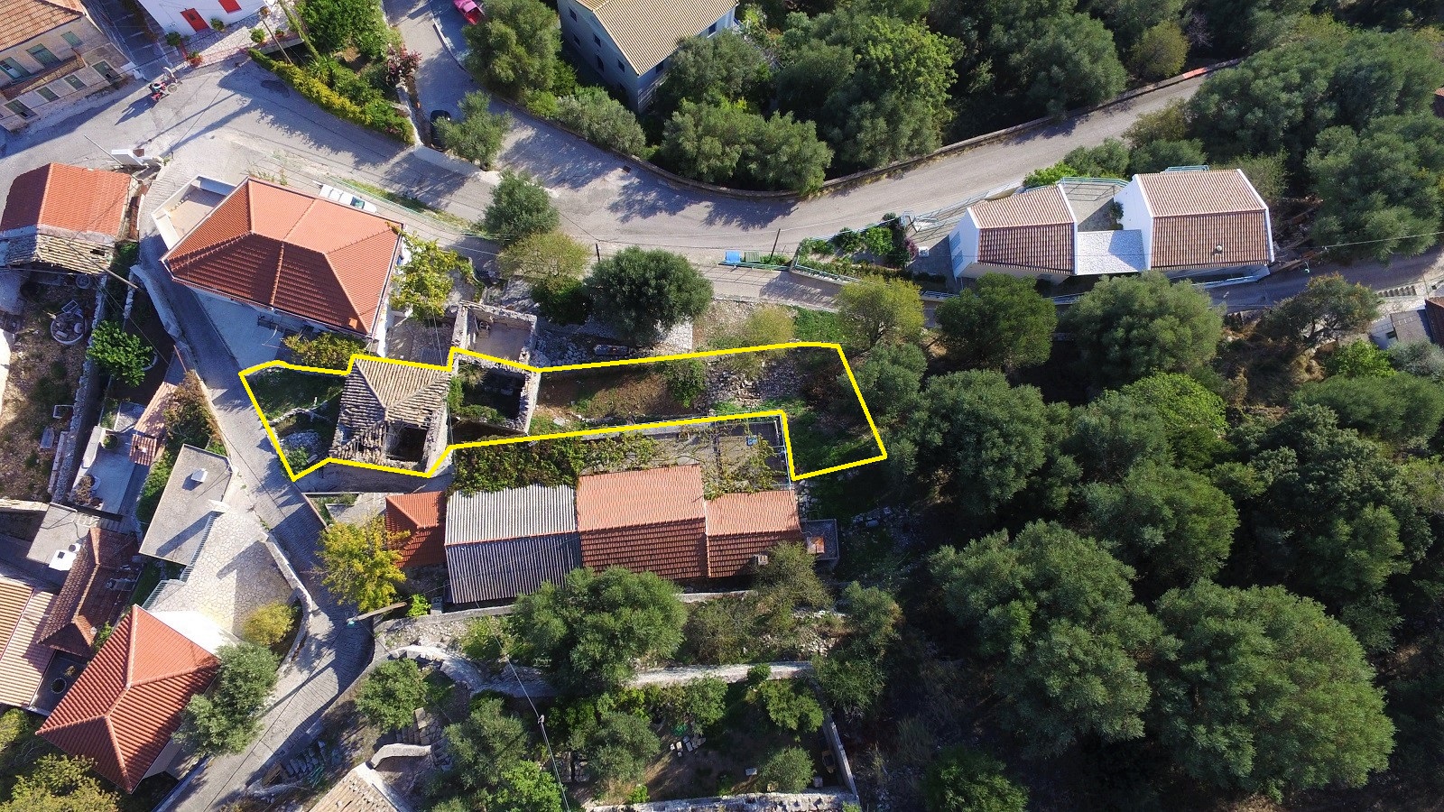 Aerial views of house for sale on Ithaca Greece, Kioni