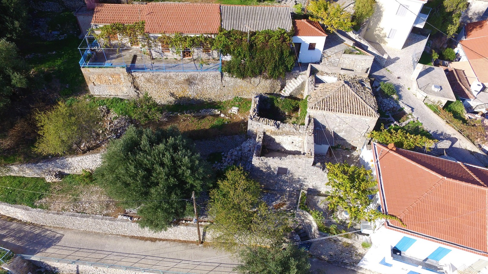 Aerial views of house for sale on Ithaca Greece, Kioni