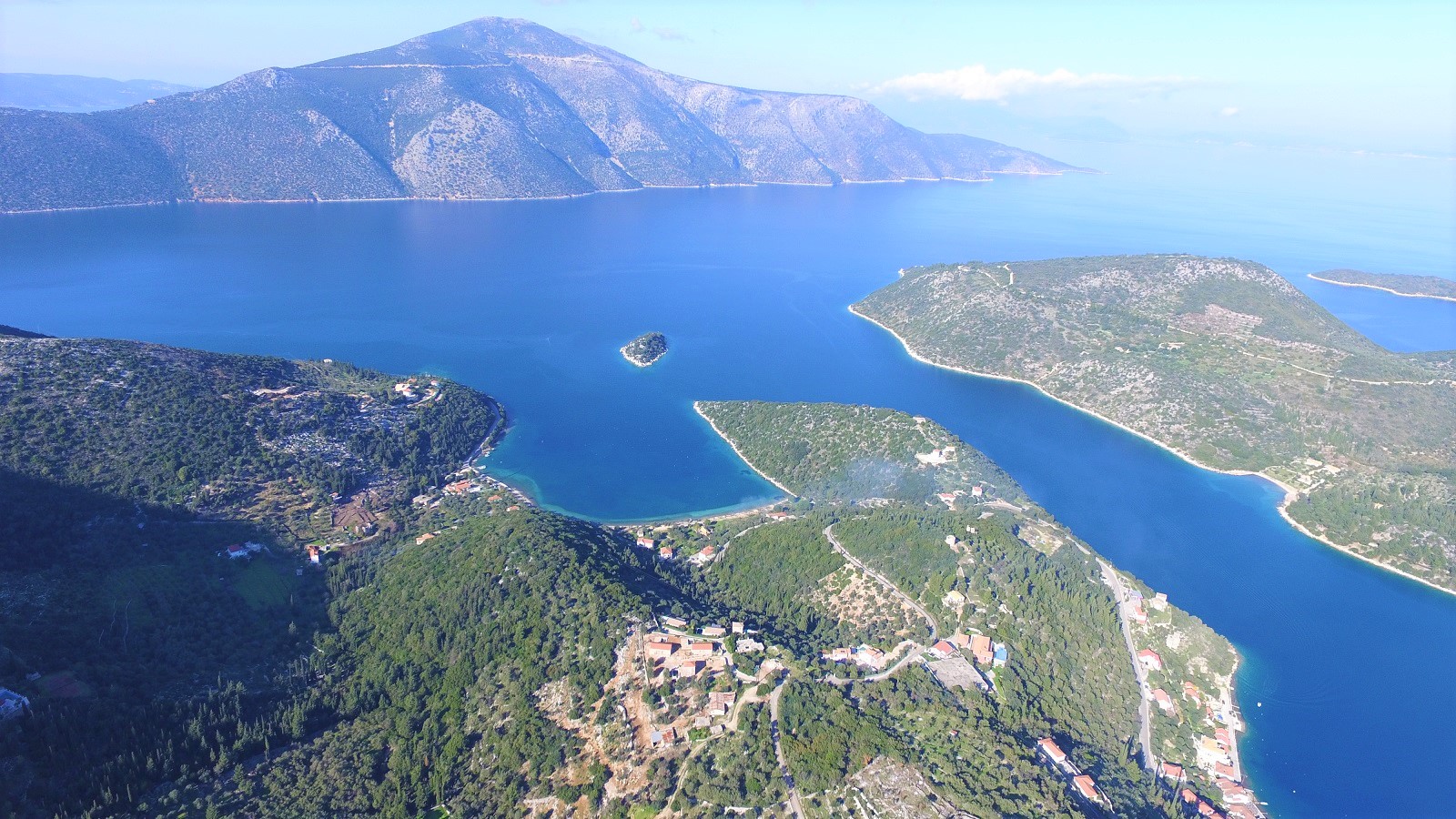 Aerial views of house for sale on Ithaca Greece, Vathi