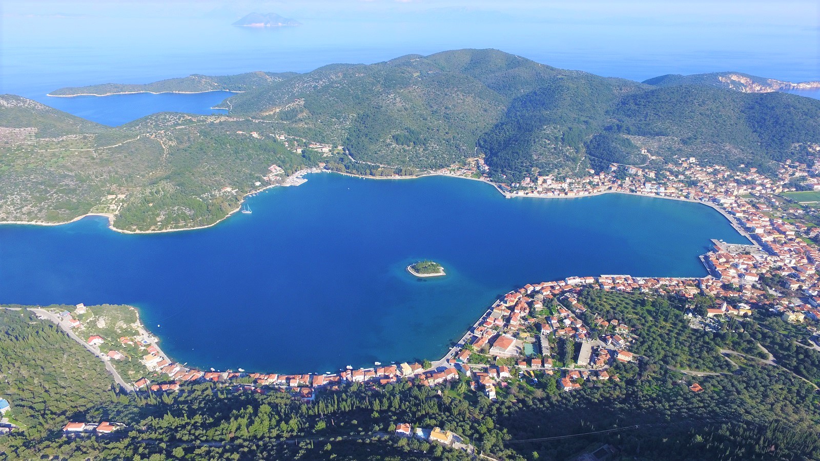 Aerial views of house for sale on Ithaca Greece, Vathi