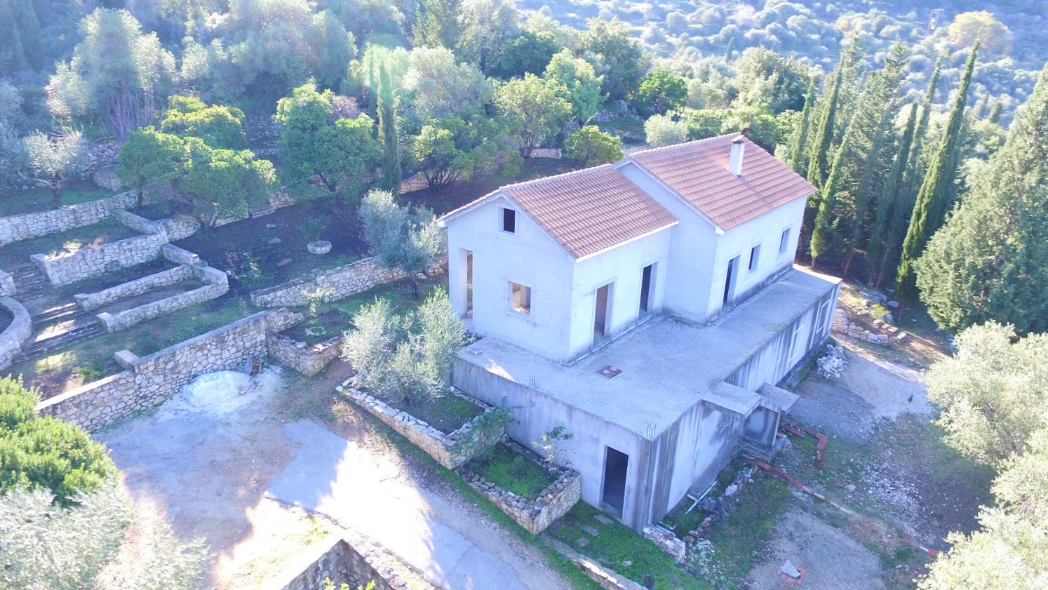 Aerial views of house for sale on Ithaca Greece, Vathi