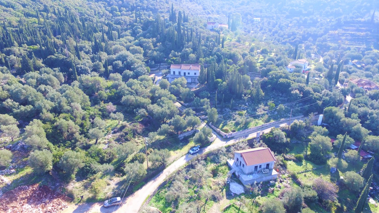 Aerial views of house for sale on Ithaca Greece, Vathi