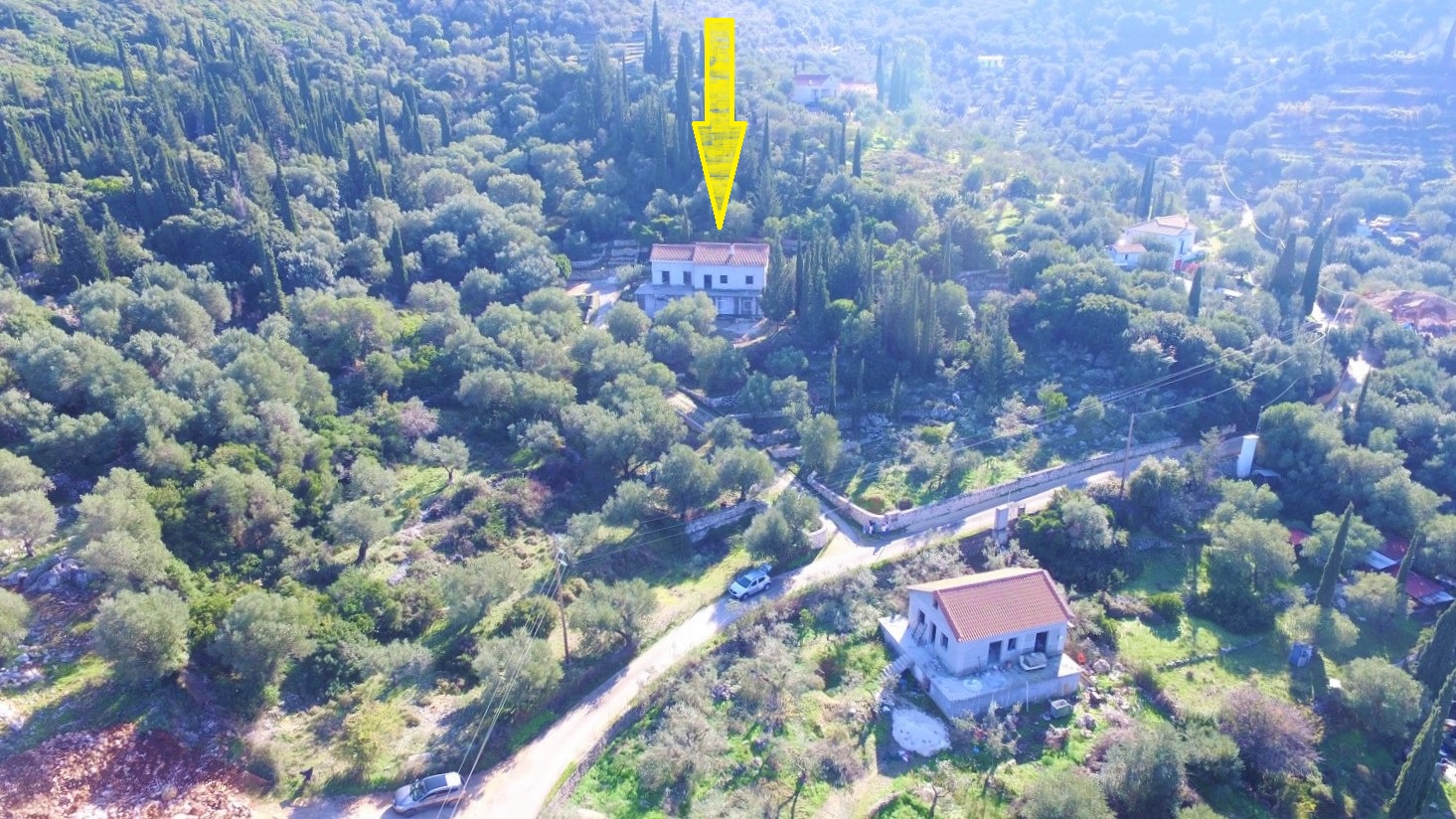 Aerial views of house for sale on Ithaca Greece, Vathi