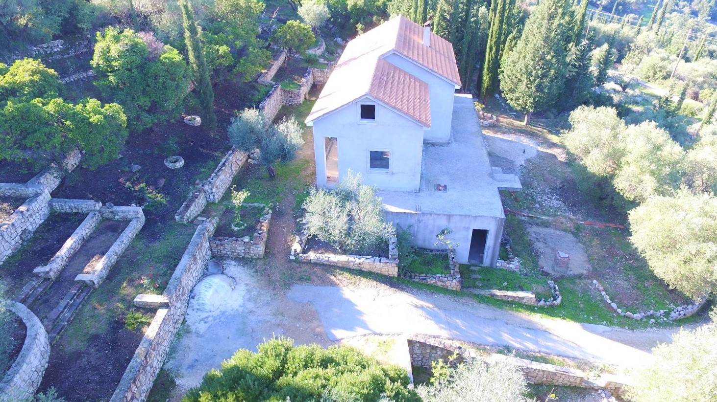 Aerial views of house for sale on Ithaca Greece, Vathi