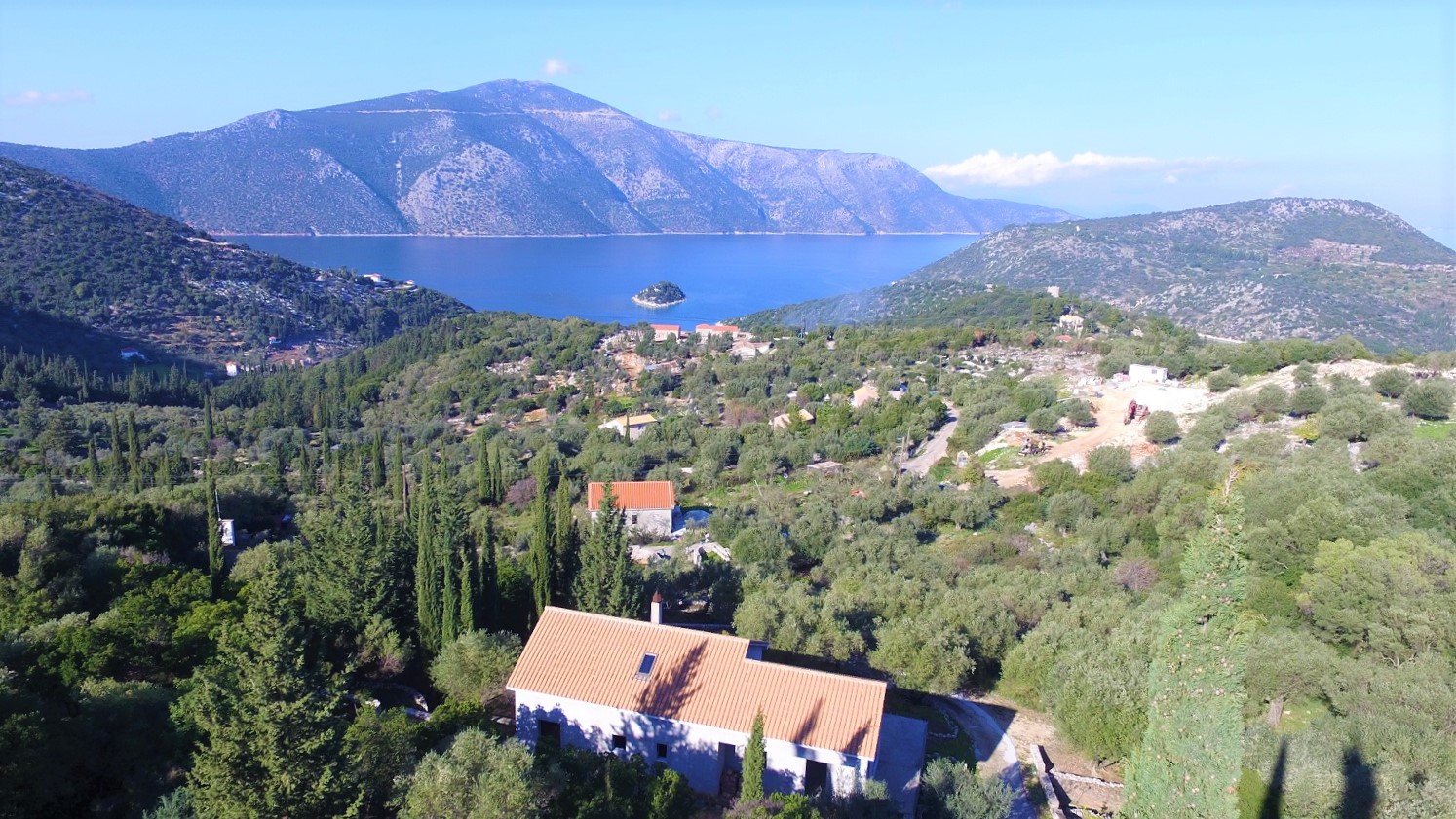 Aerial views of house for sale on Ithaca Greece, Vathi