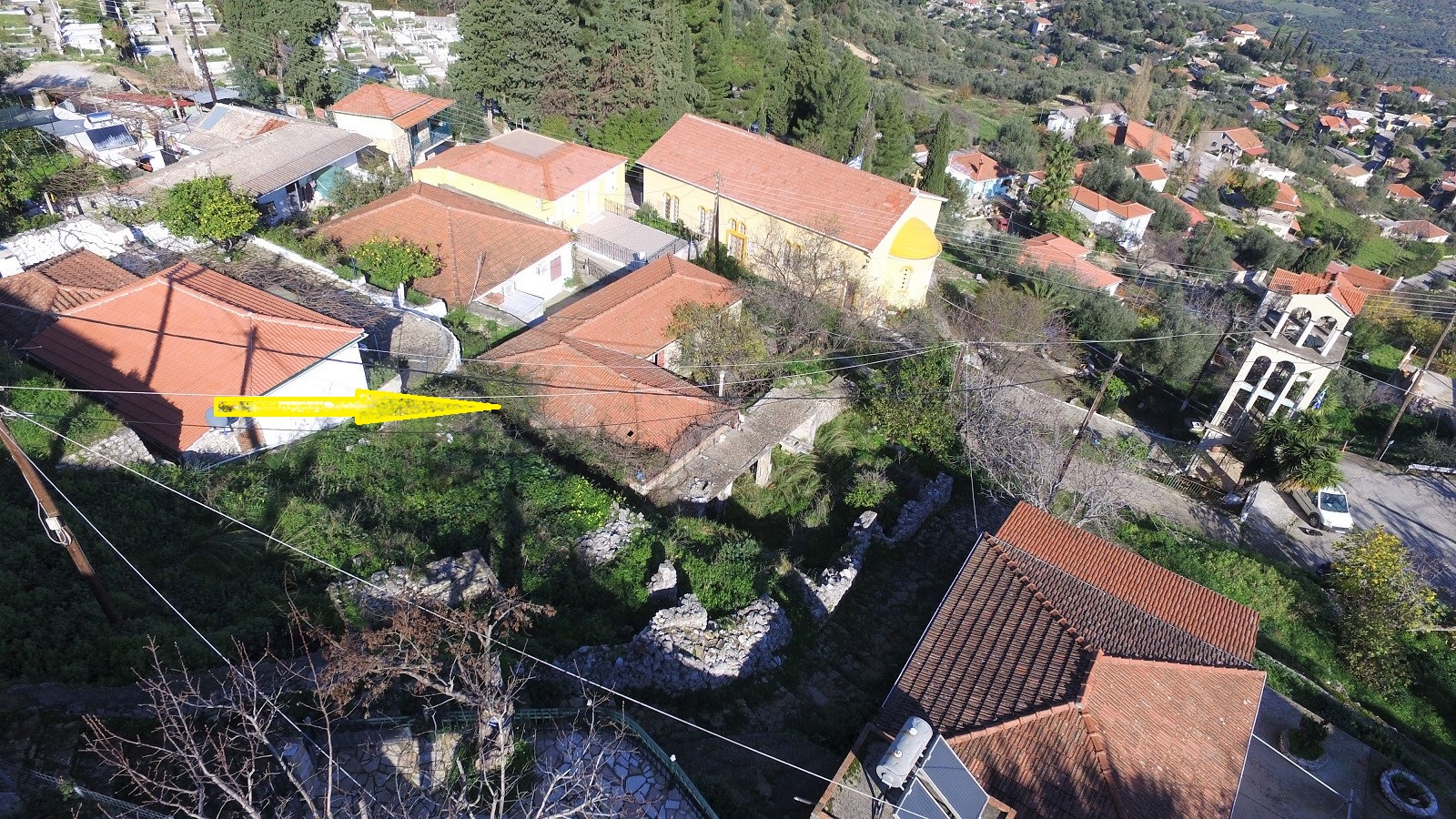 Aerial view of house for sale in Ithaca Greece, Perachori