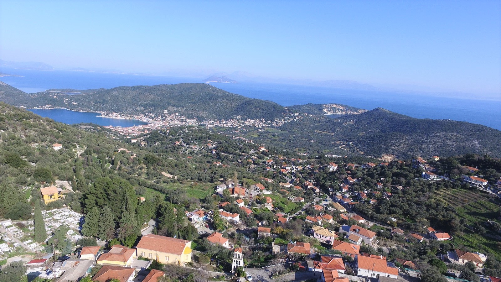Aerial view of house for sale in Ithaca Greece, Perachori