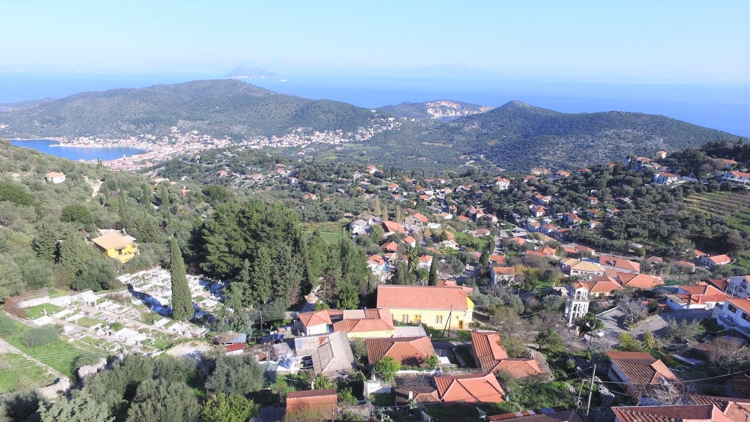Aerial view of house for sale in Ithaca Greece, Perachori