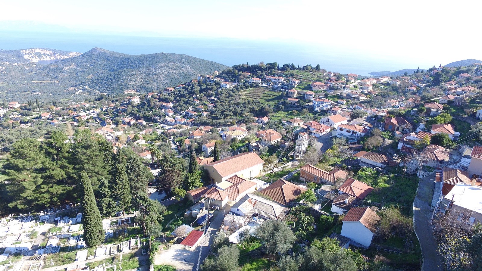 Aerial view of house for sale in Ithaca Greece, Perachori