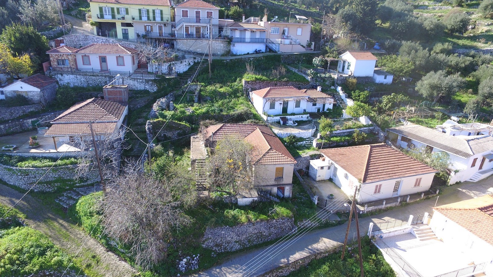 Aerial view of house for sale in Ithaca Greece, Perachori