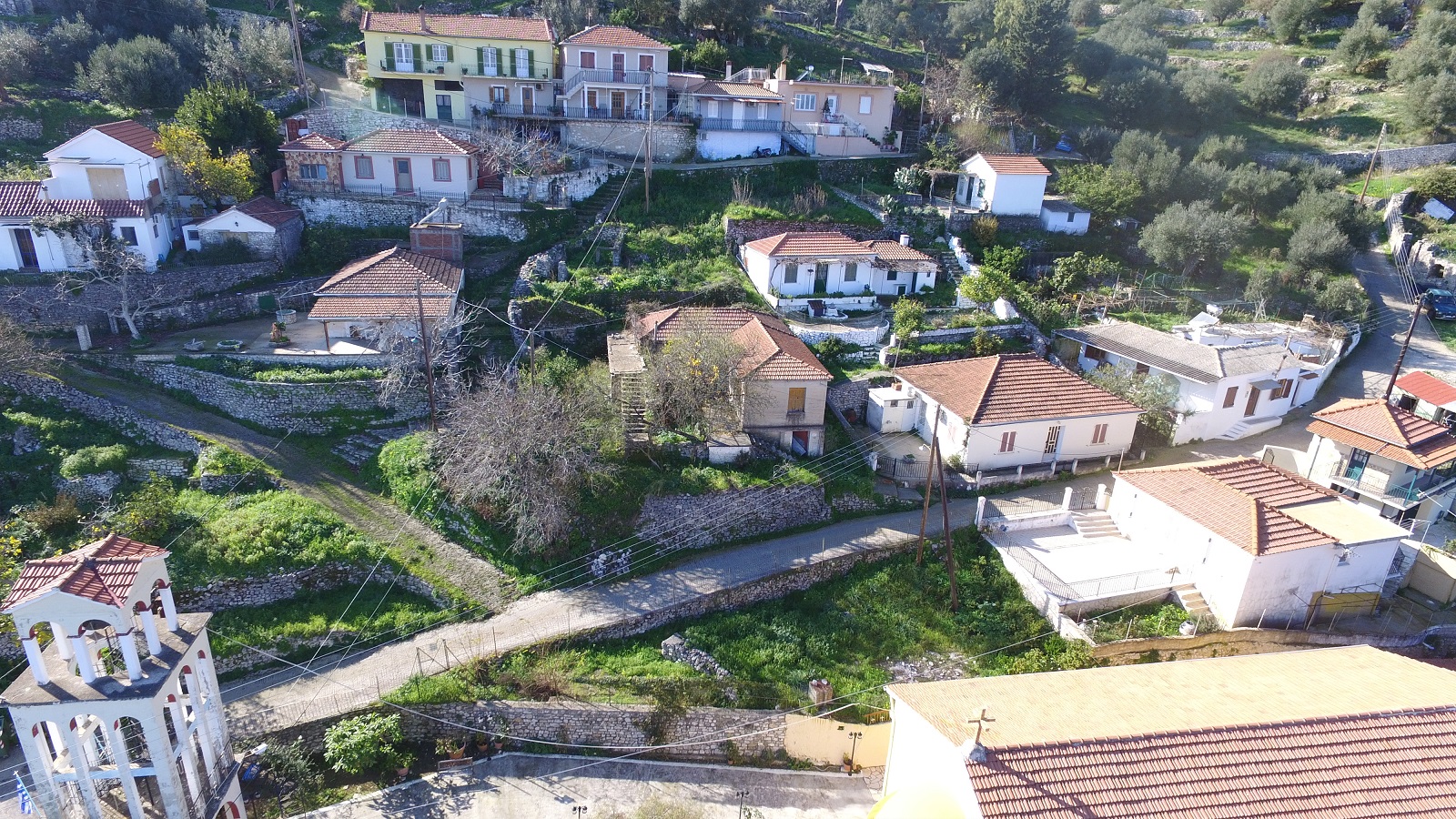 Aerial view of house for sale in Ithaca Greece, Perachori