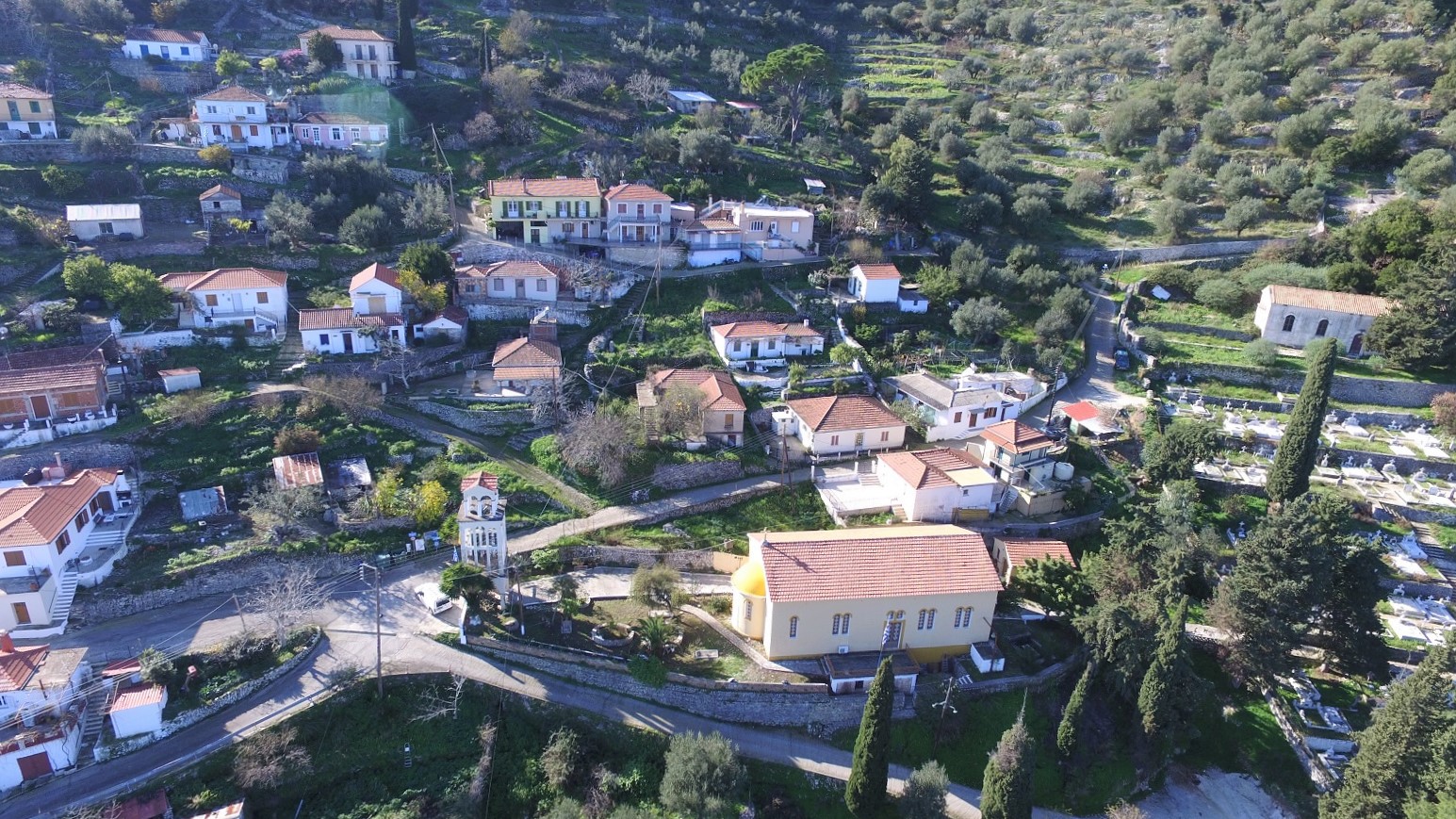 Aerial view of house for sale in Ithaca Greece, Perachori