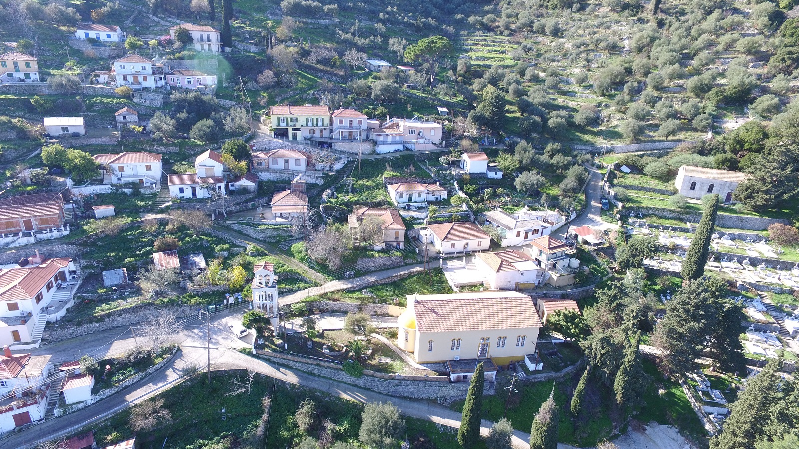 Aerial view of house for sale in Ithaca Greece, Perachori
