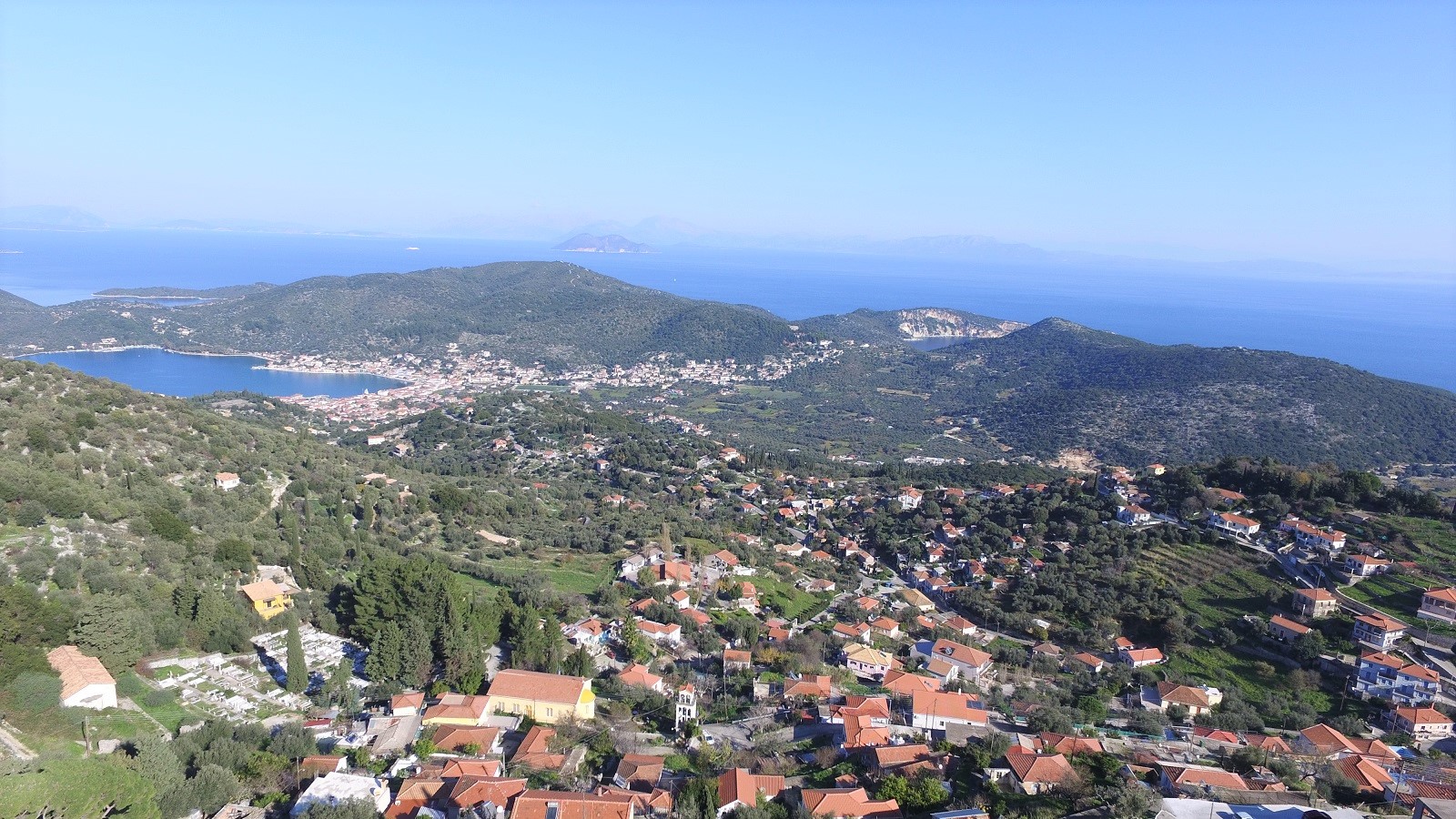 Aerial view of house for sale in Ithaca Greece, Perachori