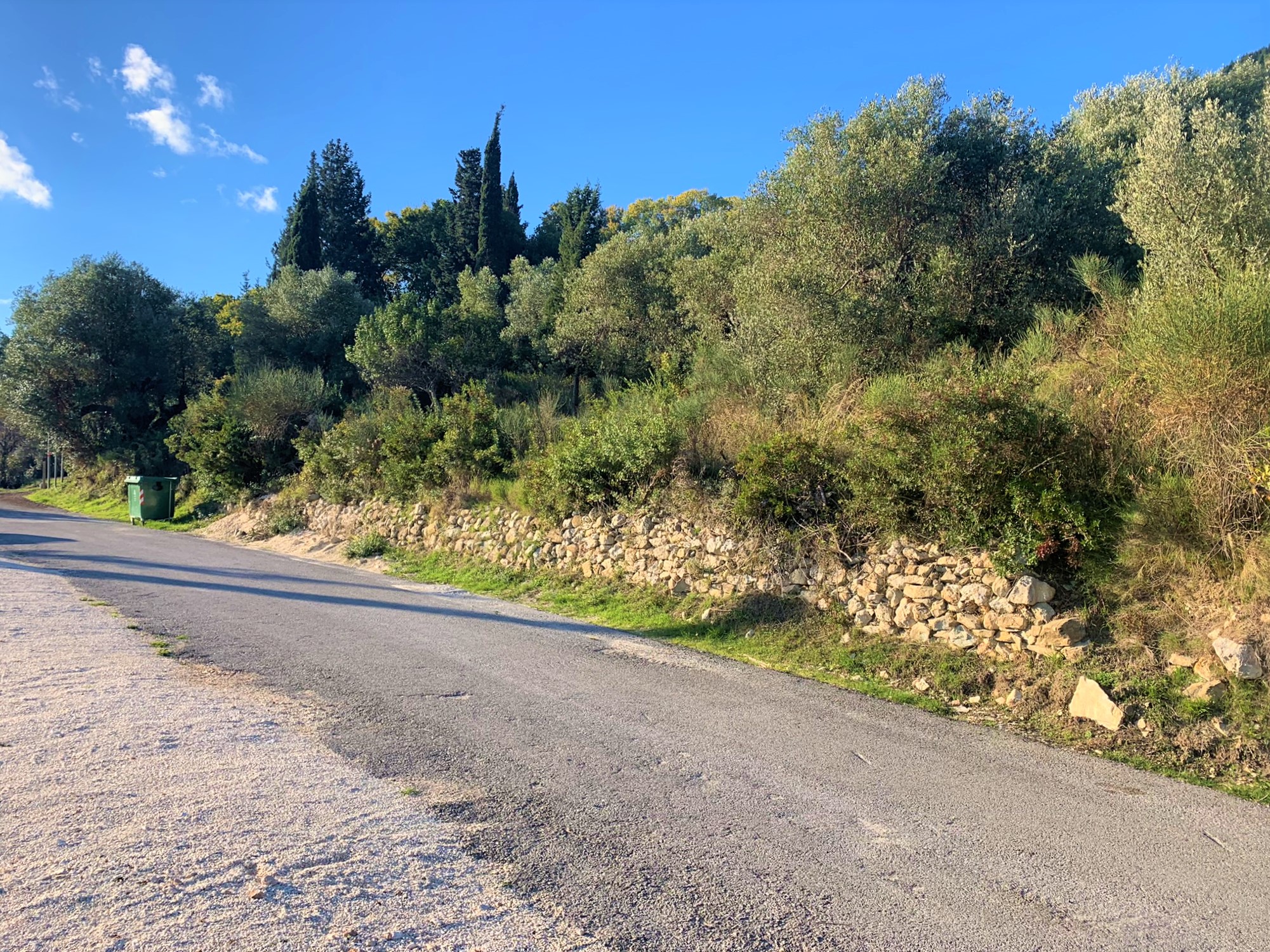 Road view of land for sale in Ithaca Greece, Platrithya