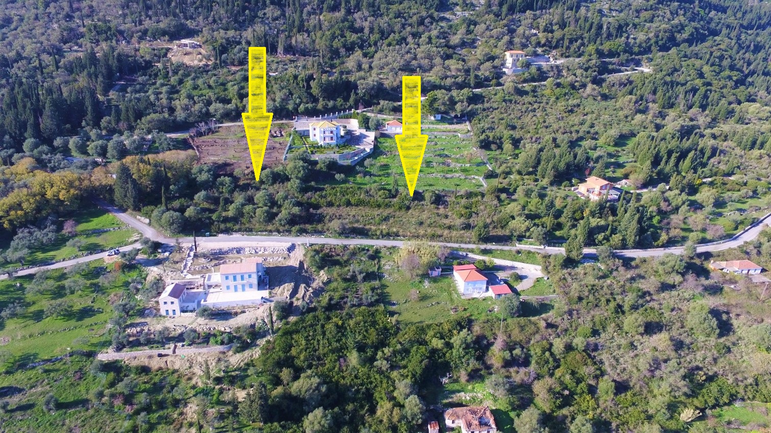 Aerial view and location of land for sale in Ithaca Greece, Platrithyas