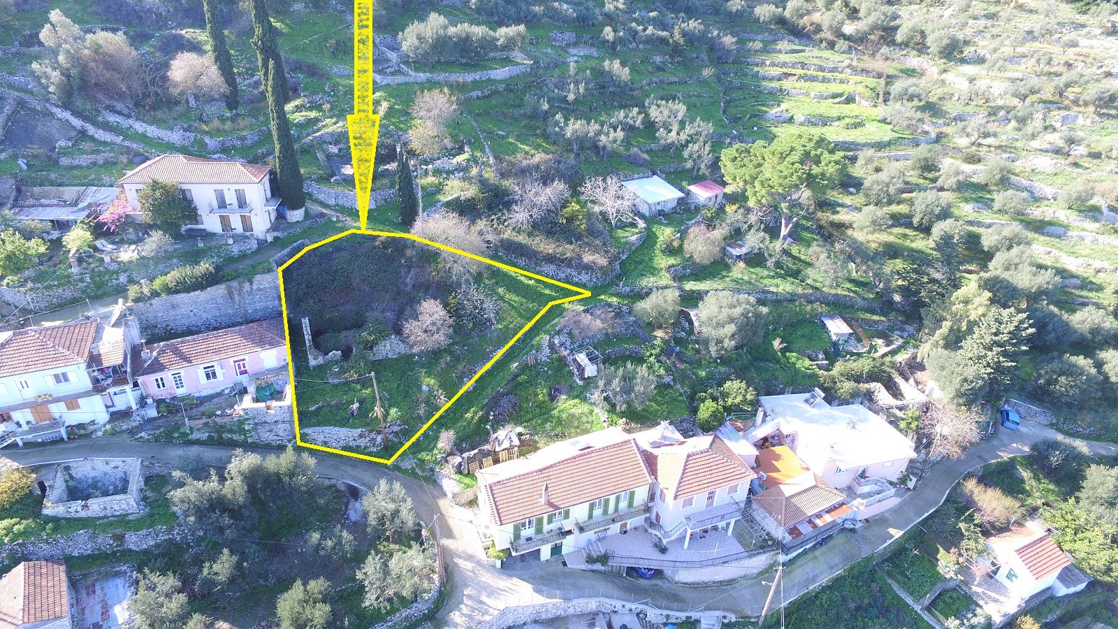 Aerial view of land for sale in Ithaca Greece, Perachori