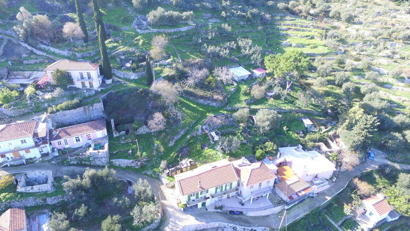 Aerial view of land for sale in Ithaca Greece, Perachori