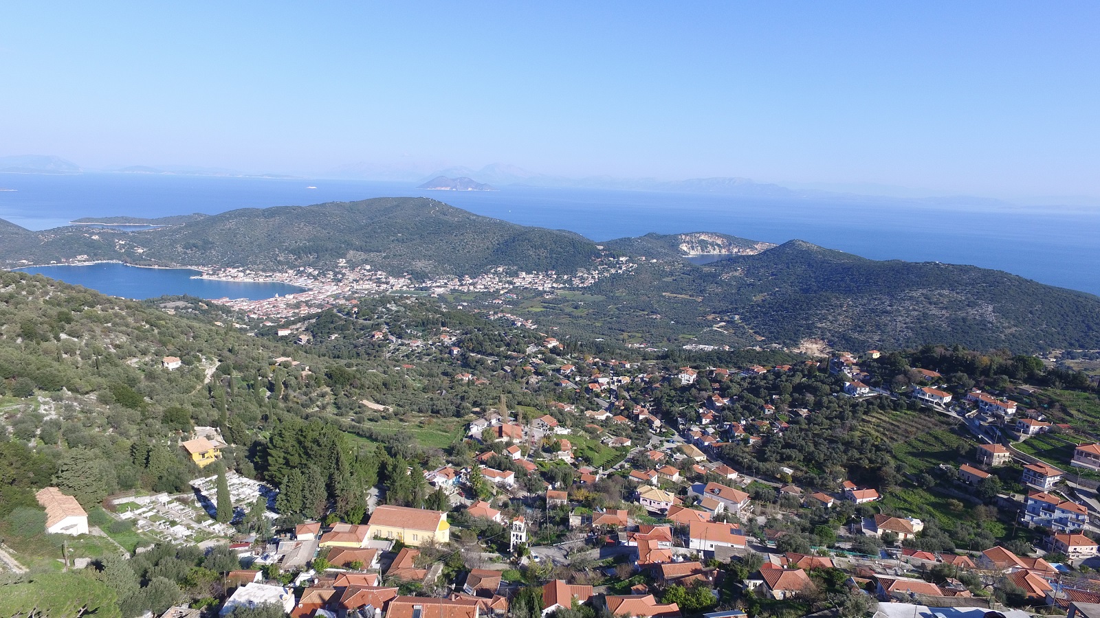Aerial view of land for sale in Ithaca Greece, Perachori