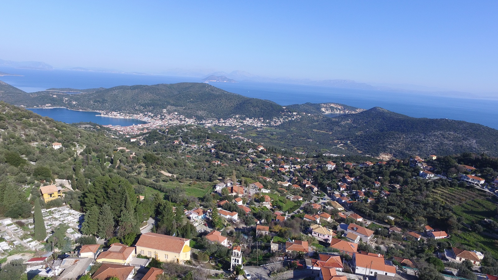 Aerial view of land for sale in Ithaca Greece, Perachori