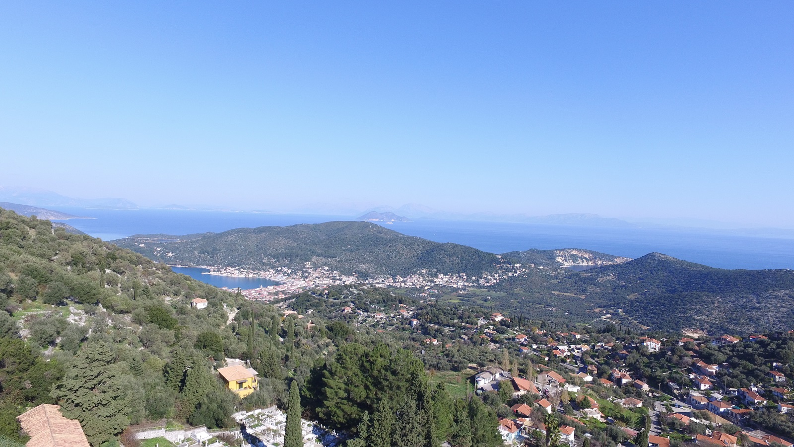 Aerial view of land for sale in Ithaca Greece, Perachori