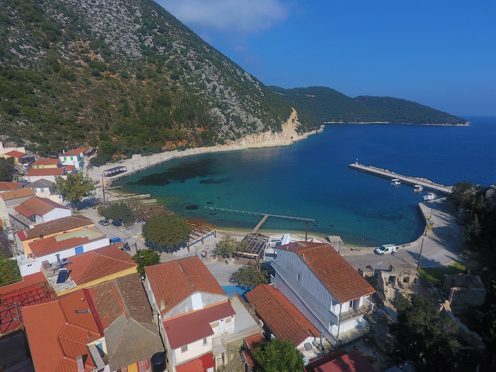 Aerial views of house for sale on Ithaca Greece, Frikes