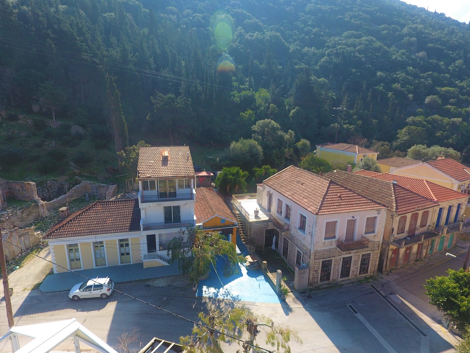 Aerial views of house for sale on Ithaca Greece, Frikes