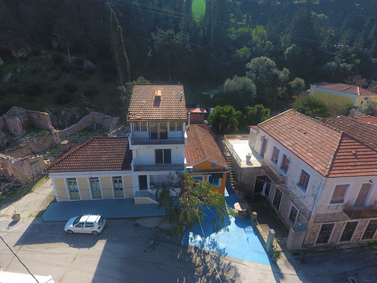 Aerial views of house for sale on Ithaca Greece, Frikes