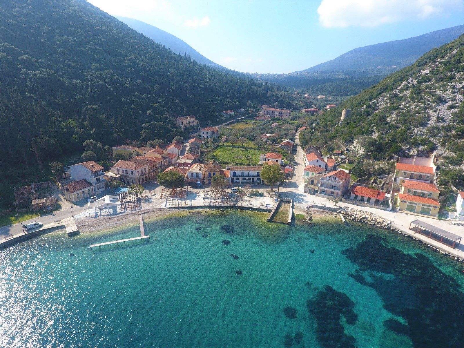 Aerial views of house for sale on Ithaca Greece, Frikes