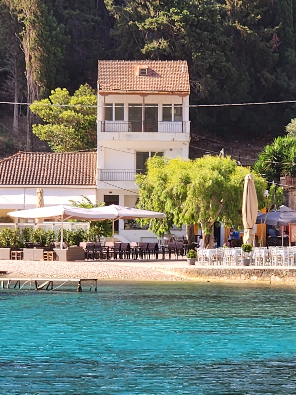 View from sea of house for sale in Ithaca Greece Frikes