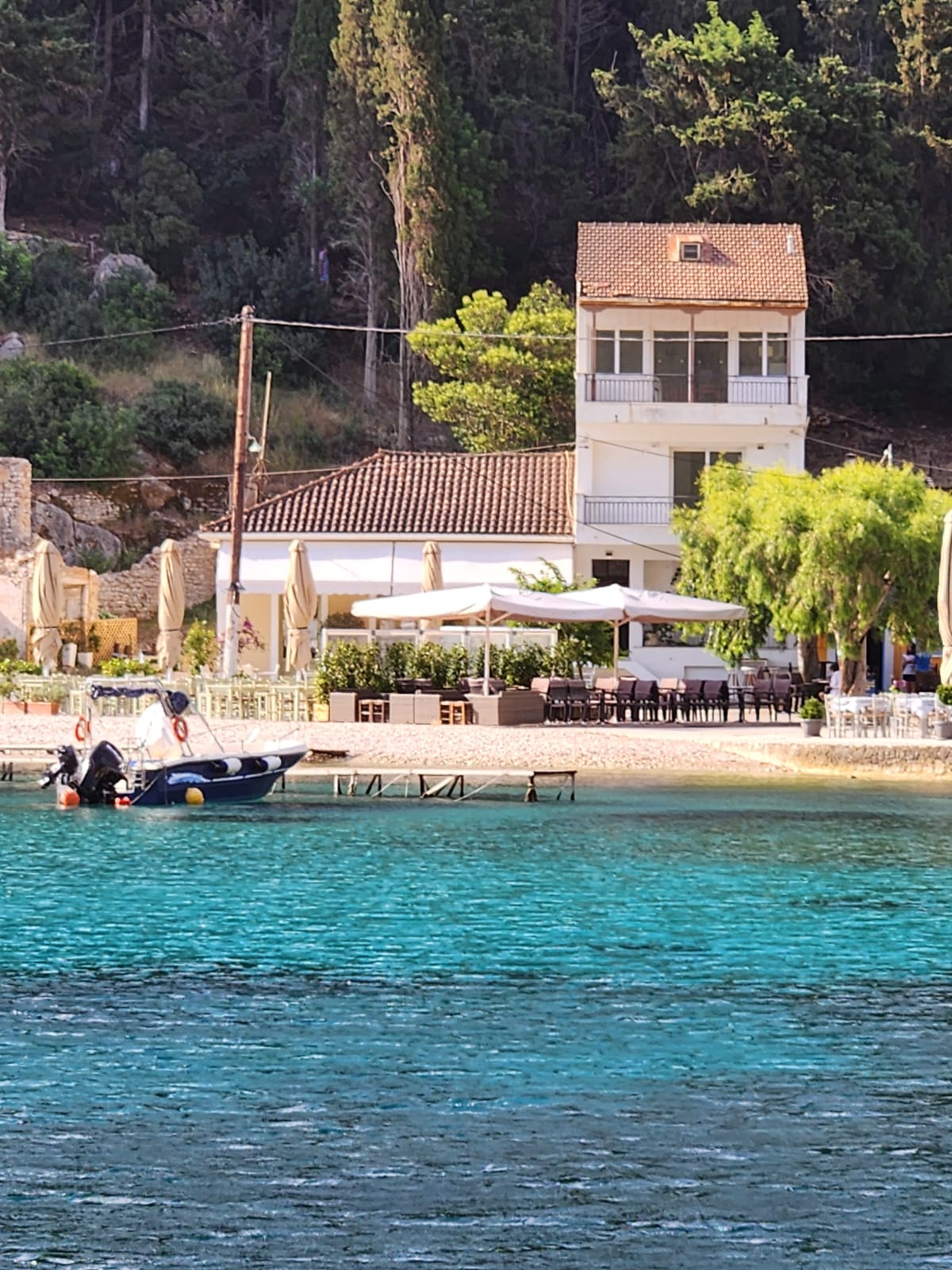 View from sea of house for sale in Ithaca Greece Frikes
